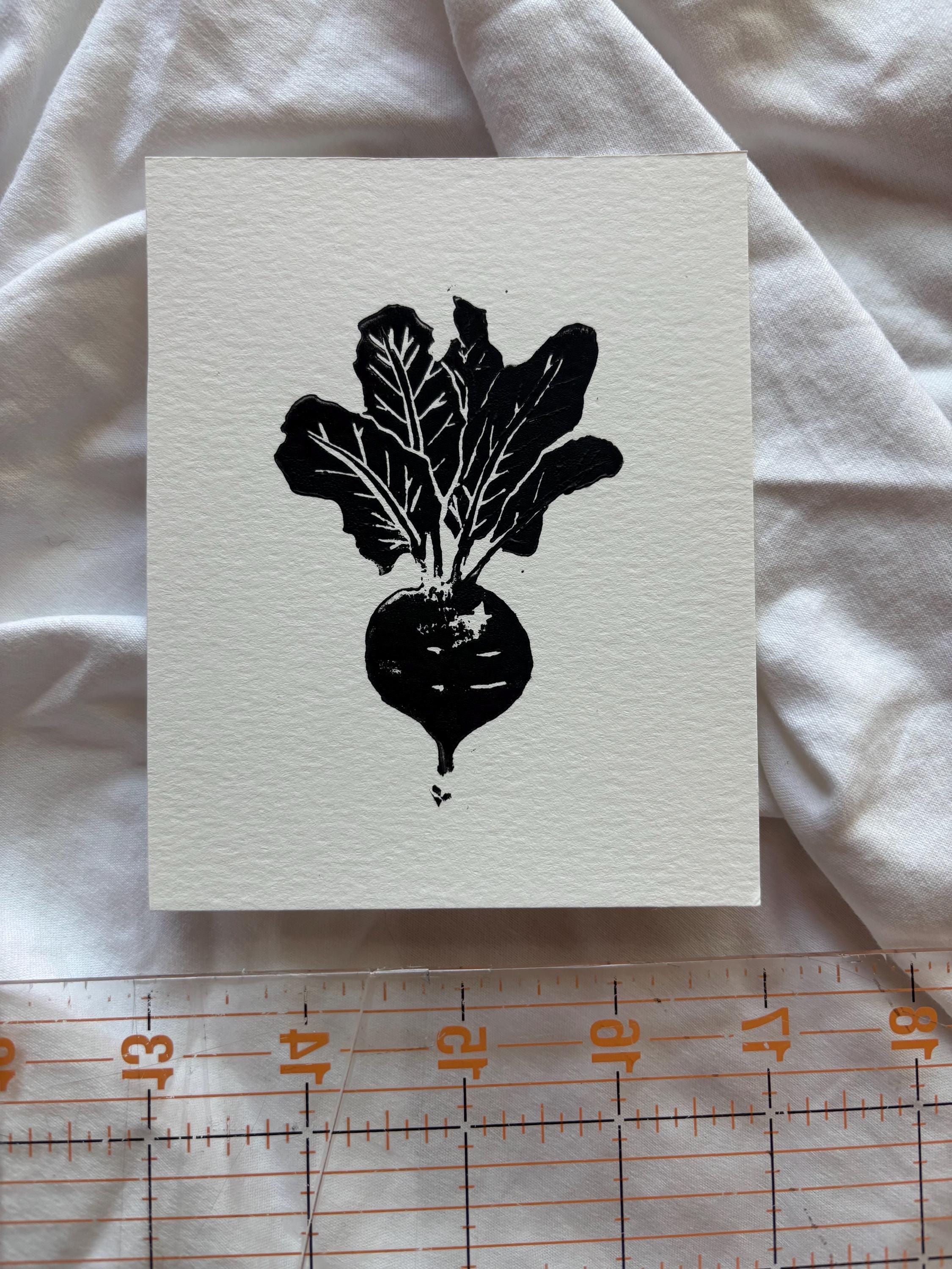 Hand carved farm block prints - tractor, chicken, vegetable / radish