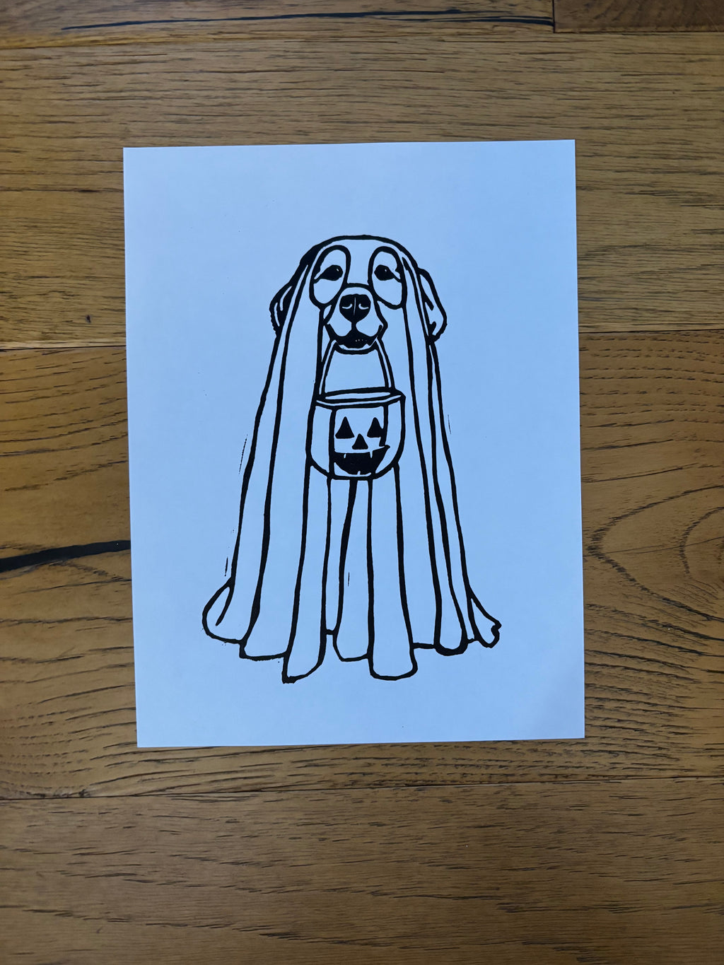 Golden Retriever Ghost Linocut Print
