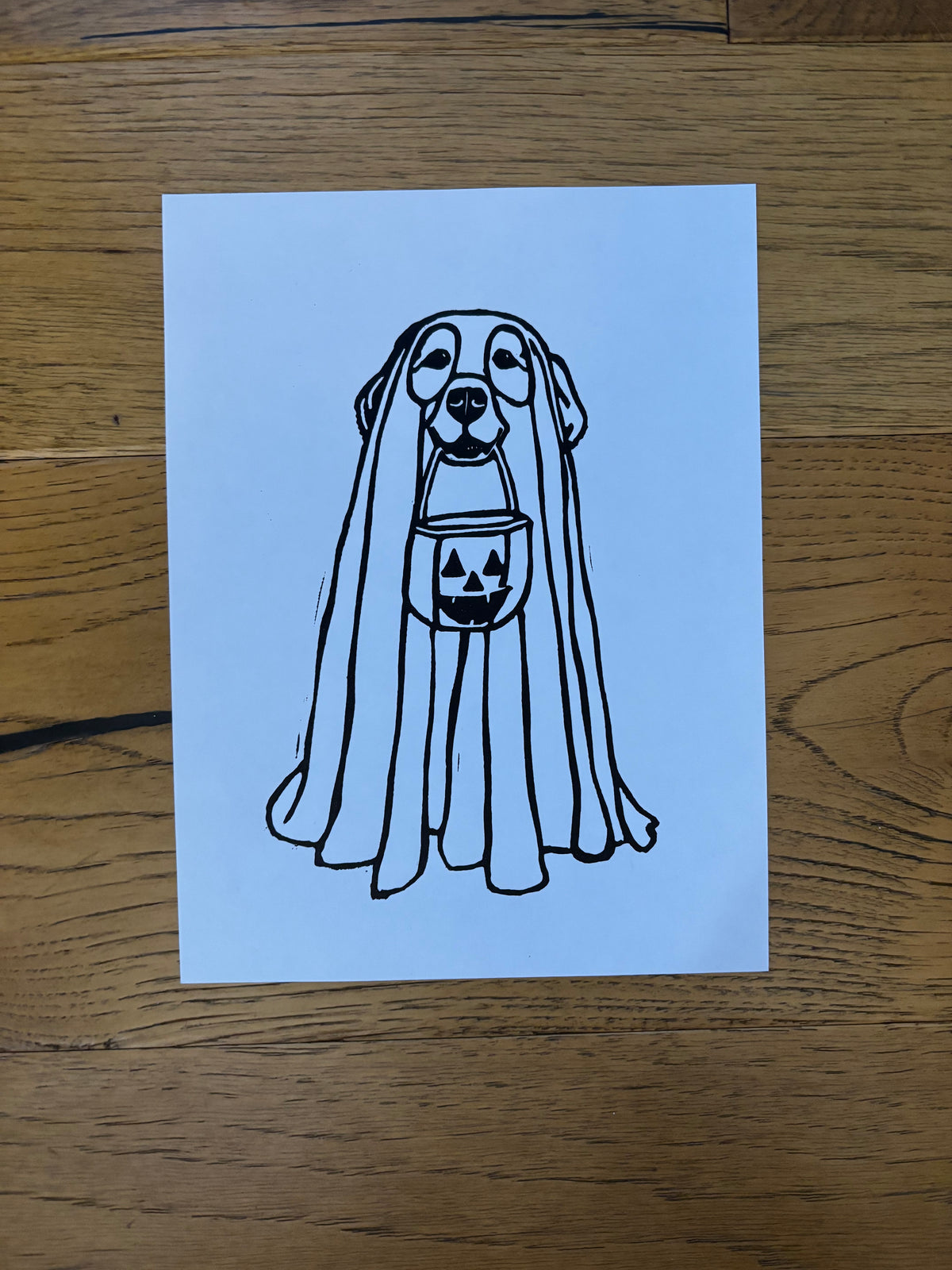 Golden Retriever Ghost Linocut Print