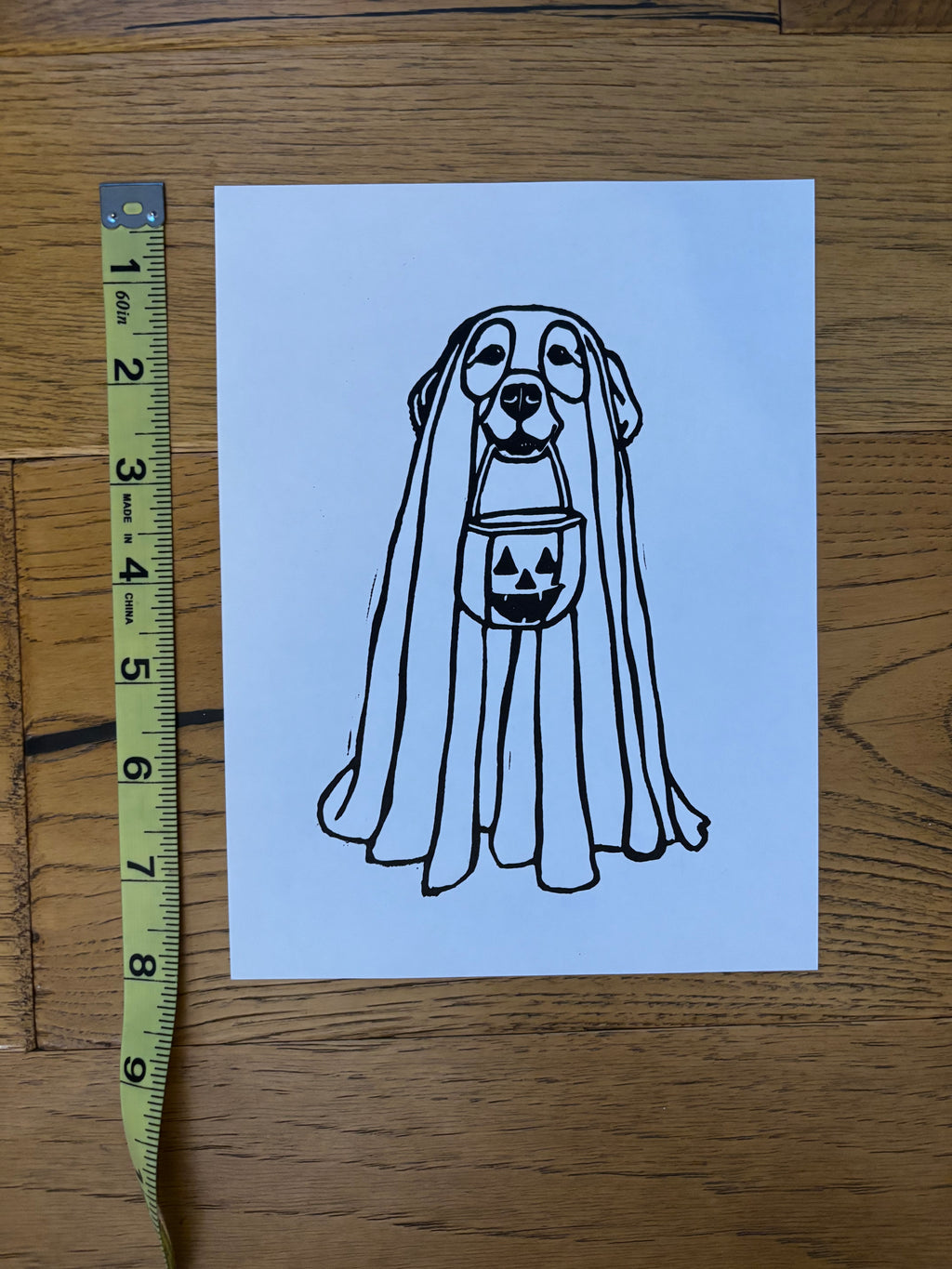 Golden Retriever Ghost Linocut Print