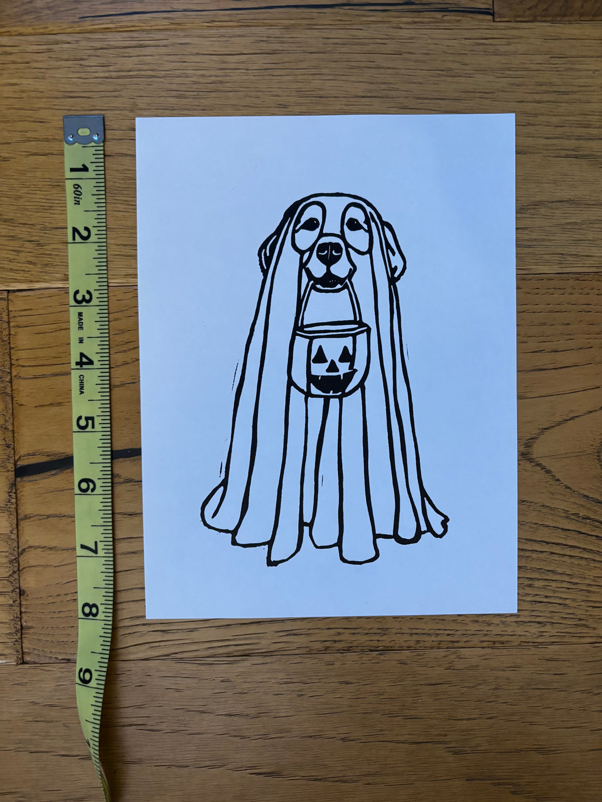 Golden Retriever Ghost Linocut Print