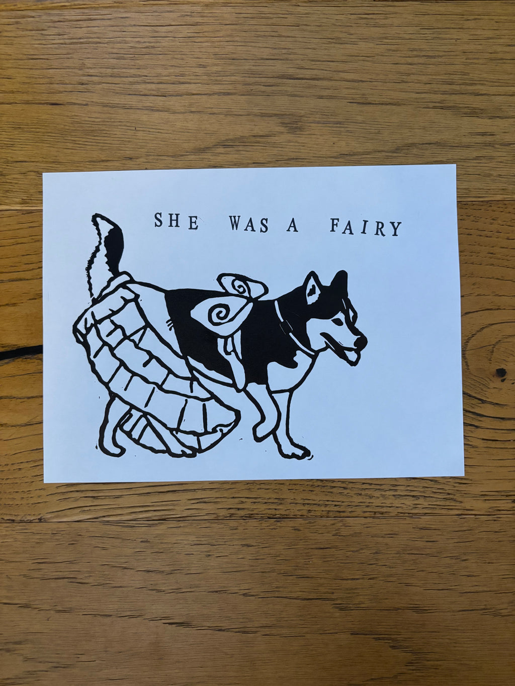 Husky Fairy Linocut Print
