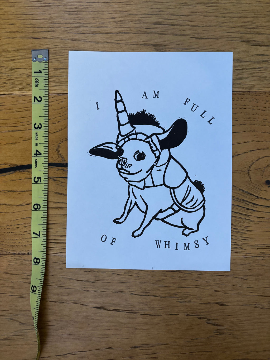 Chihuahua Unicorn Linocut Print