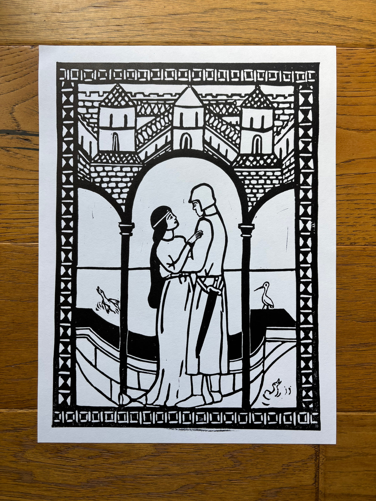 Tristan and Iseult Linocut Print