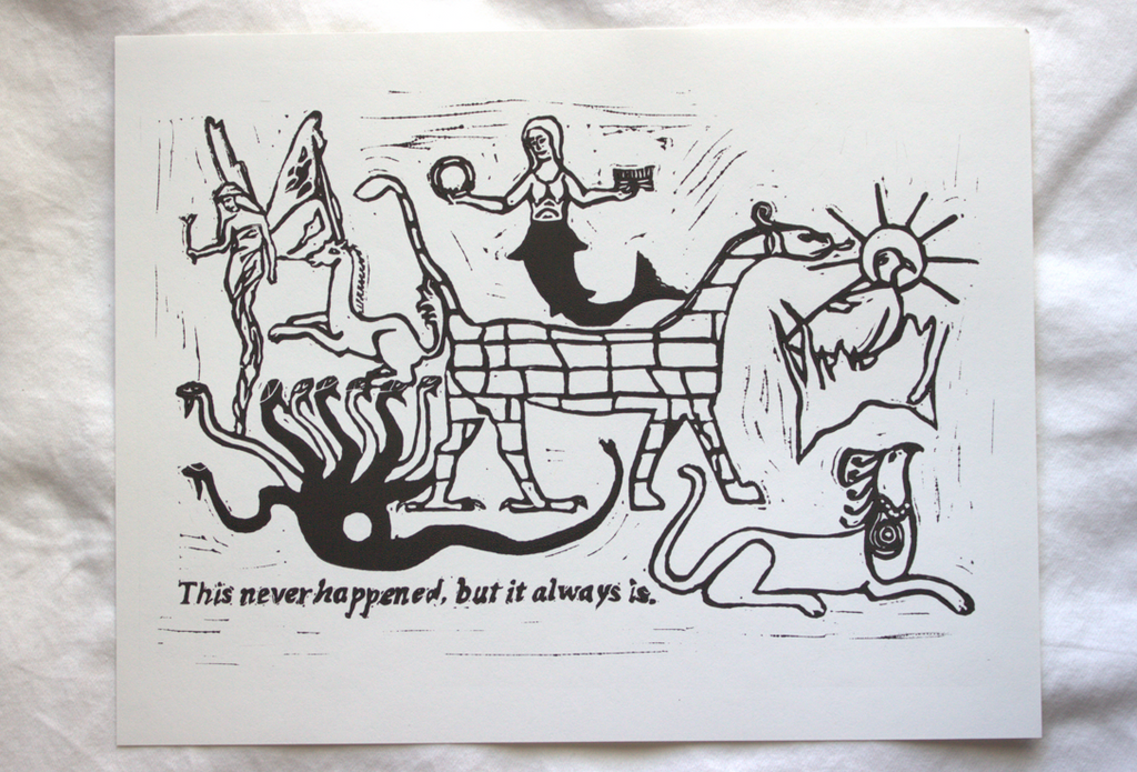 Mythical Creatures Linocut Block Print