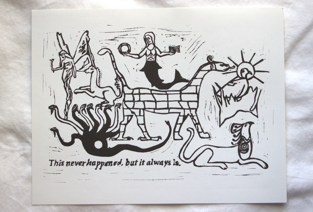 Mythical Creatures Linocut Block Print