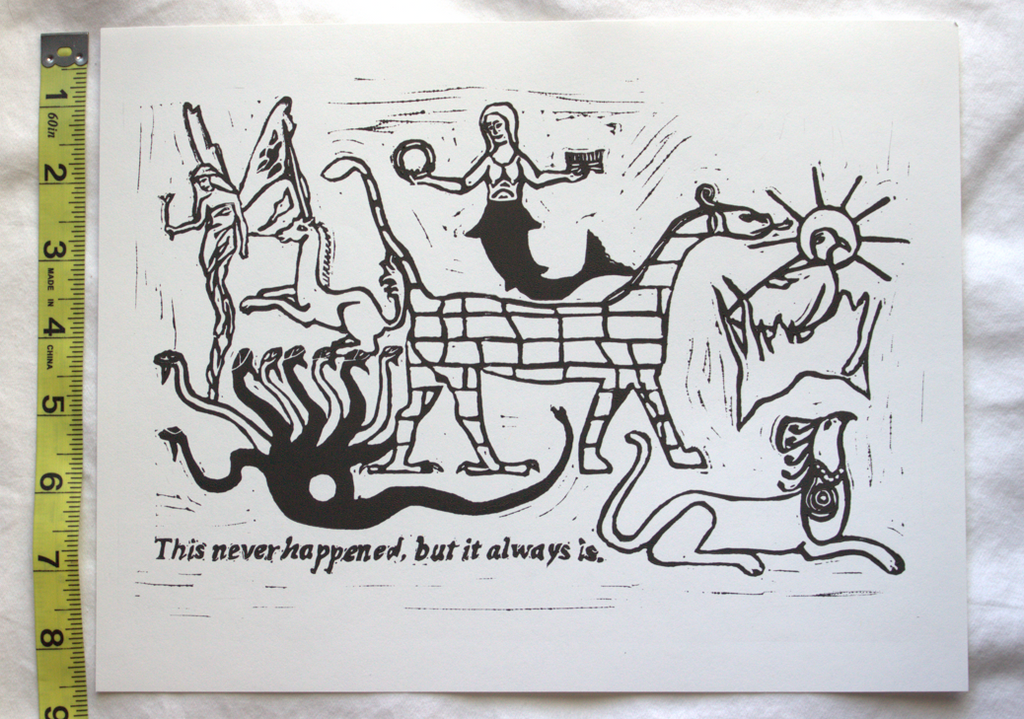 Mythical Creatures Linocut Block Print