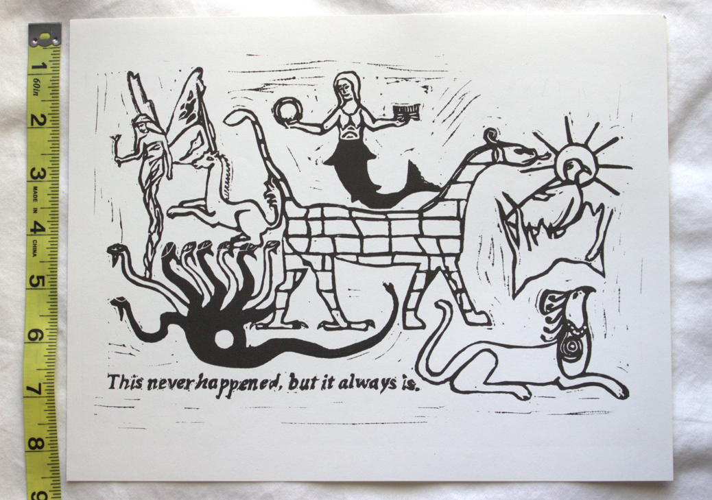 Mythical Creatures Linocut Block Print