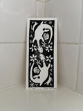Handmade linocut block print bookmark - Fairy dragons, cats
