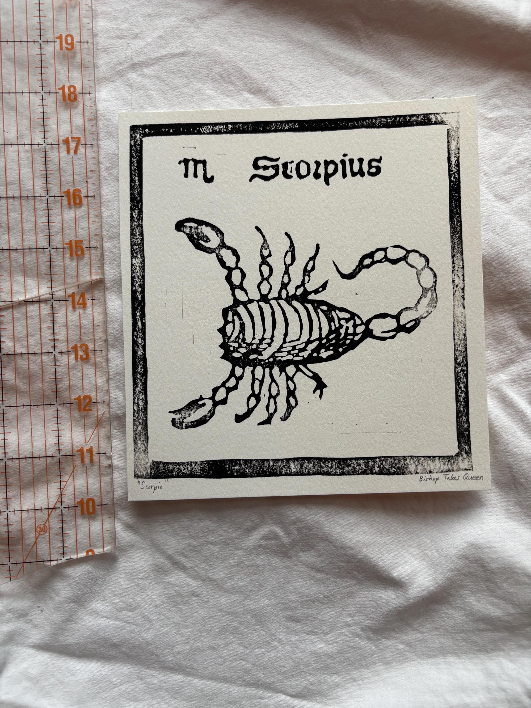 Scorpio hand carved block print