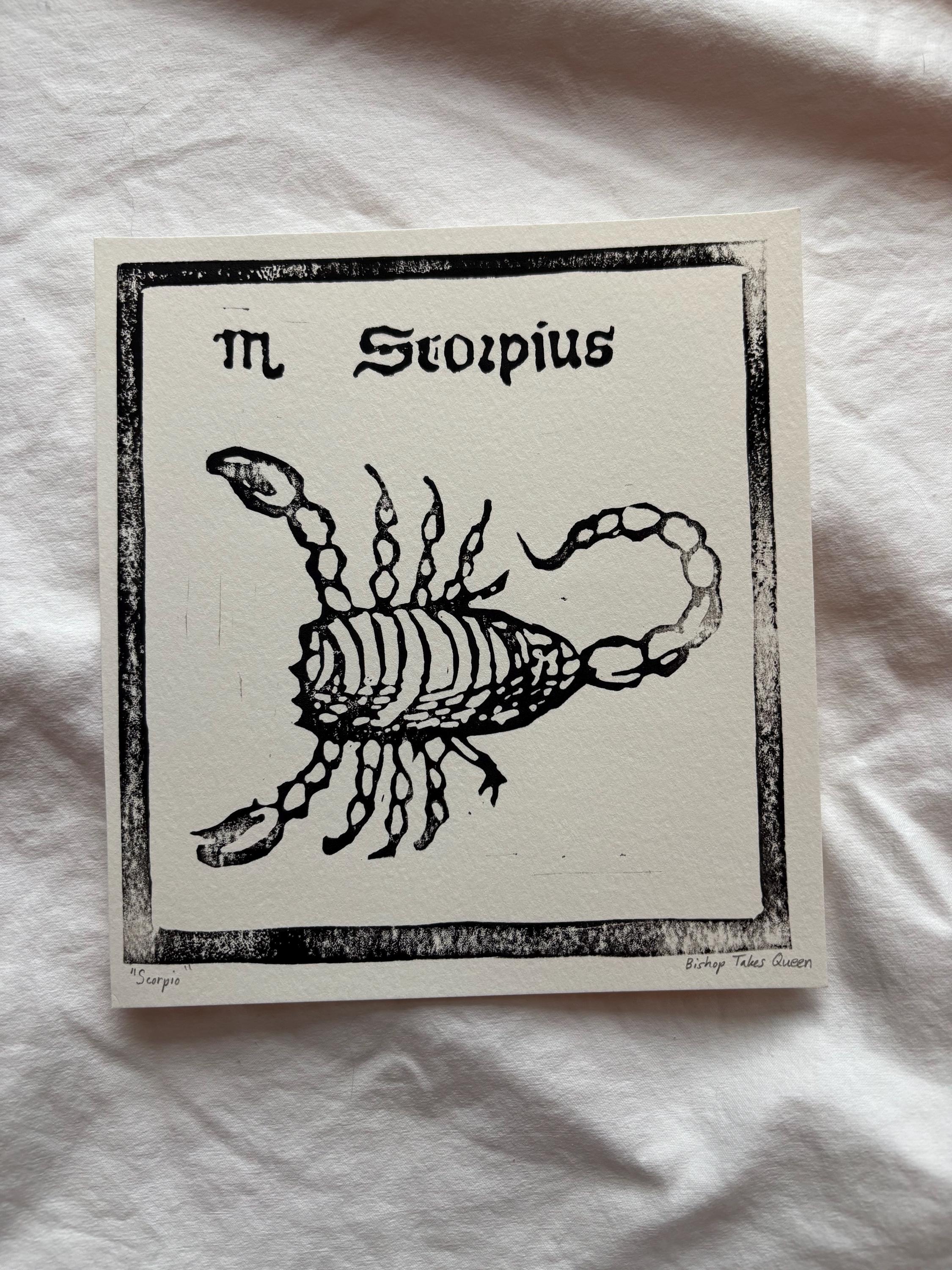 Scorpio hand carved block print