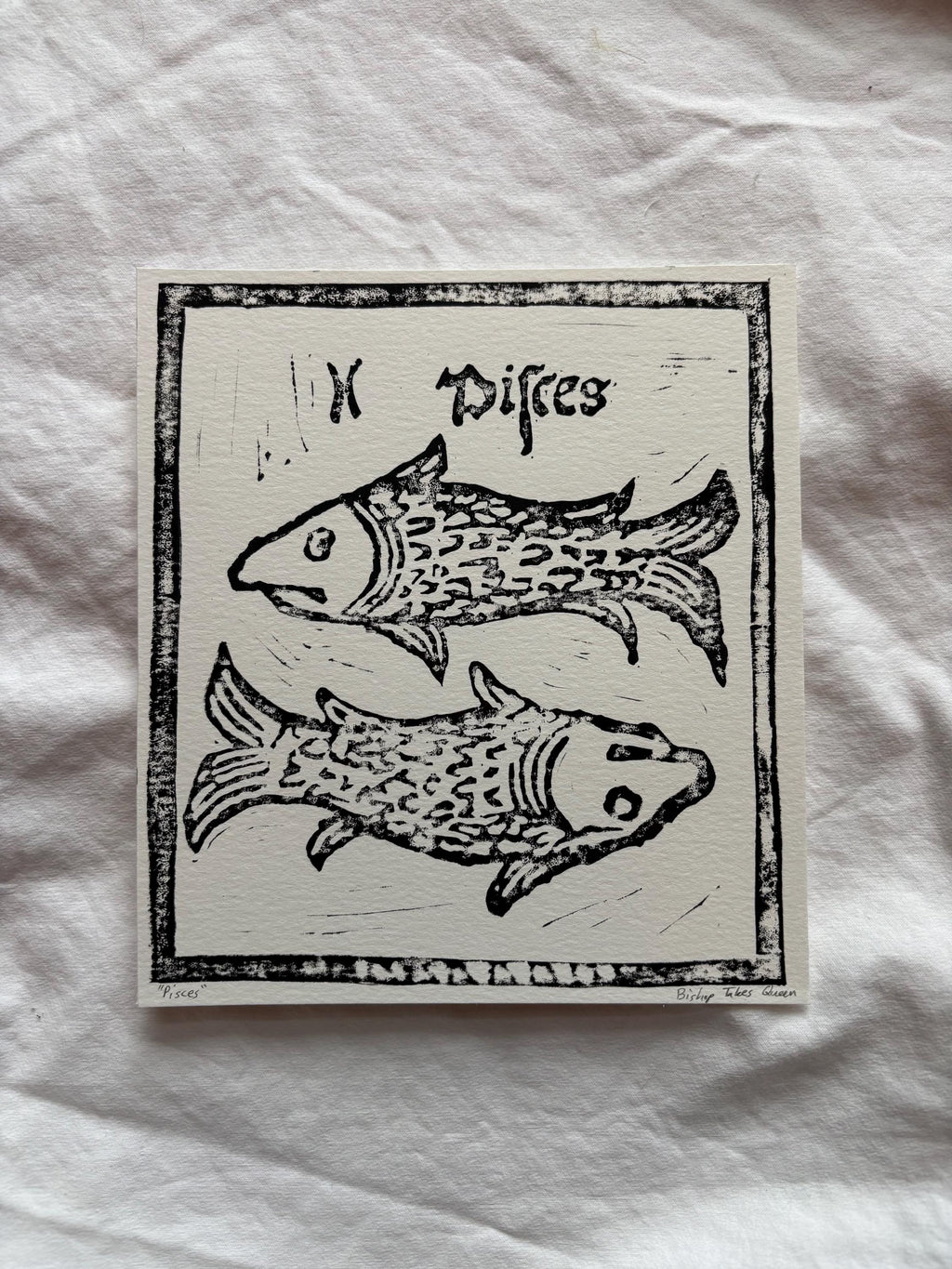 Pisces hand carved block print