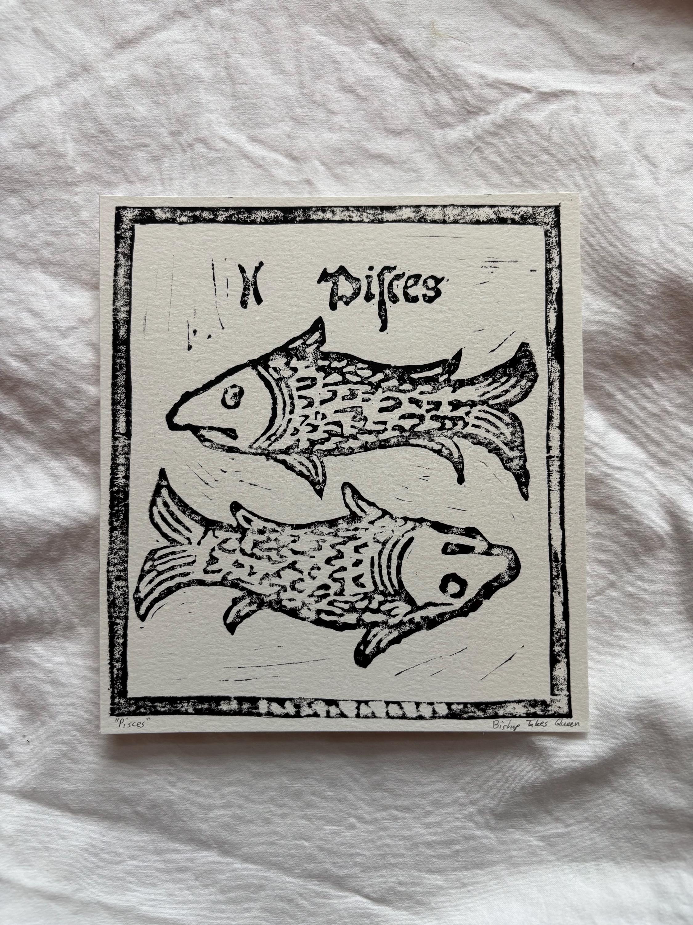 Pisces hand carved block print