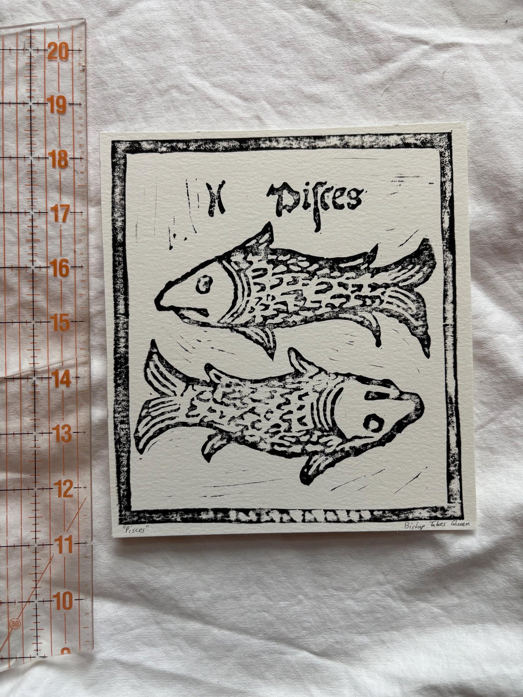 Pisces hand carved block print