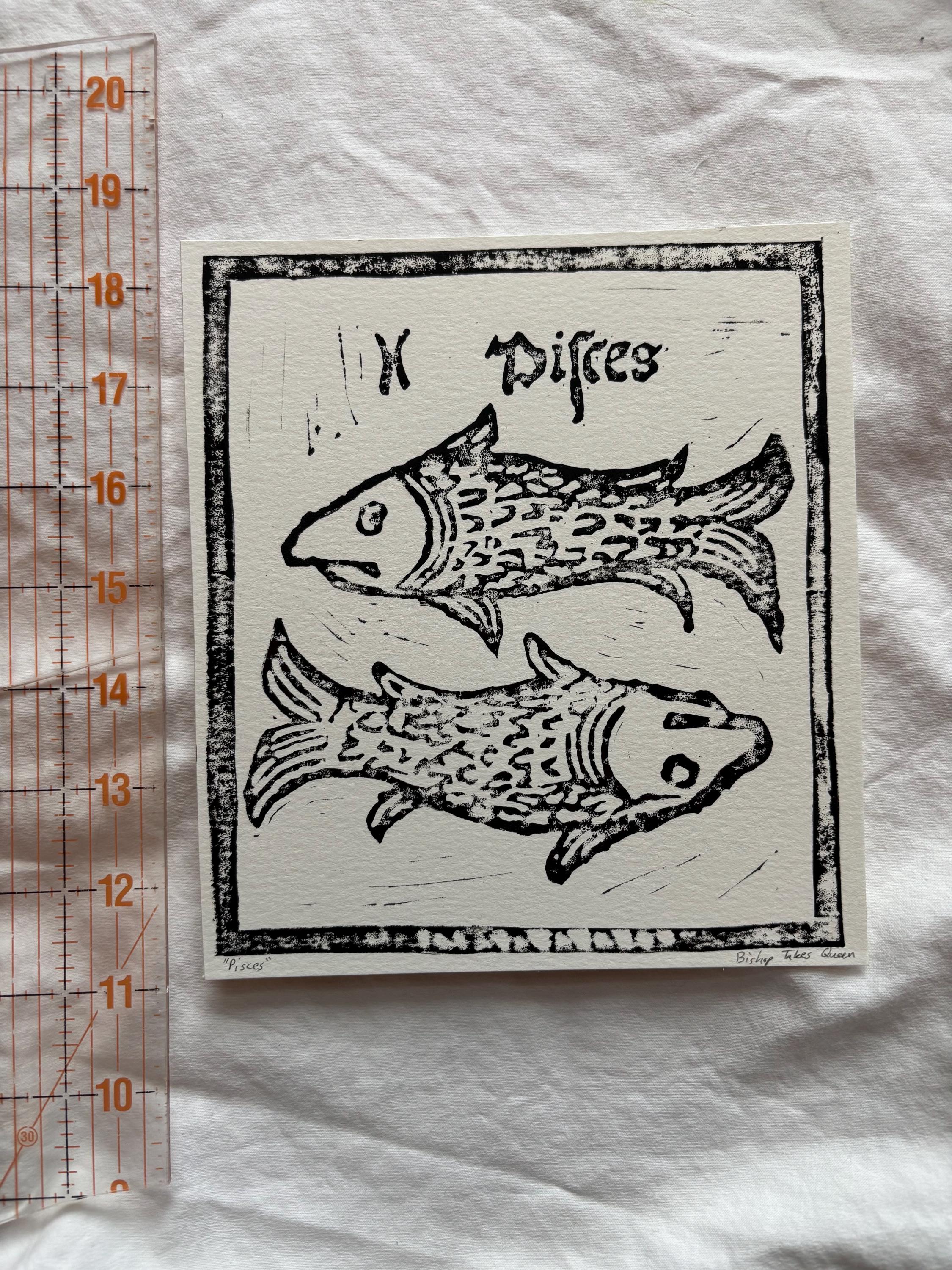 Pisces hand carved block print
