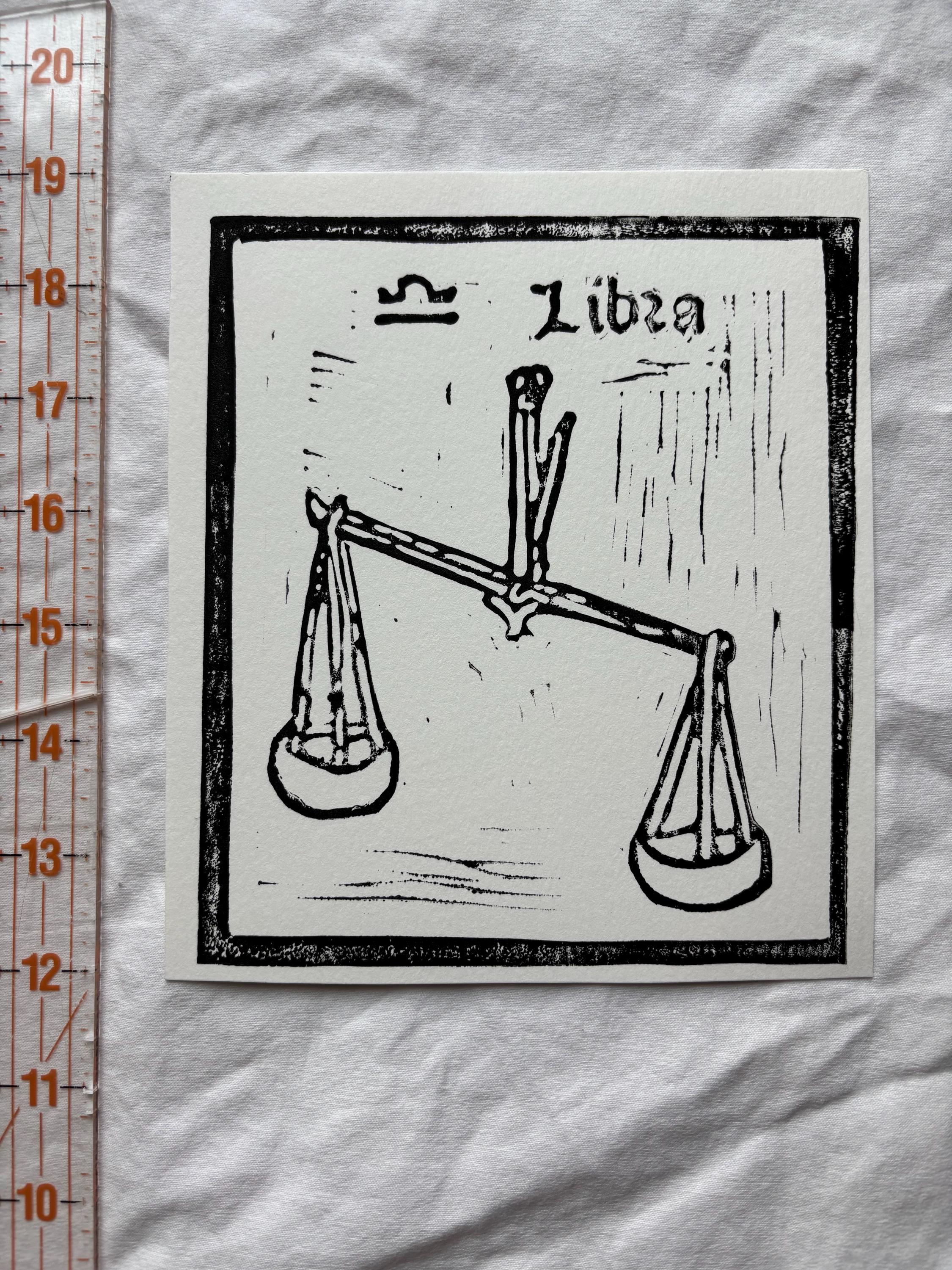 Libra hand carved block print