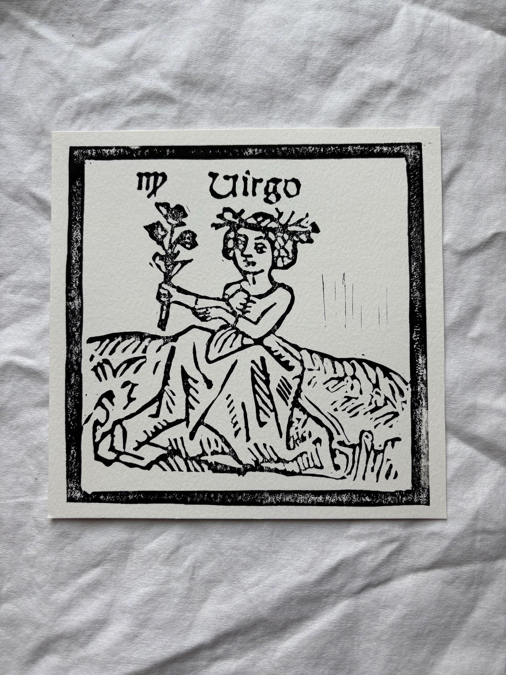 Virgo hand carved block print