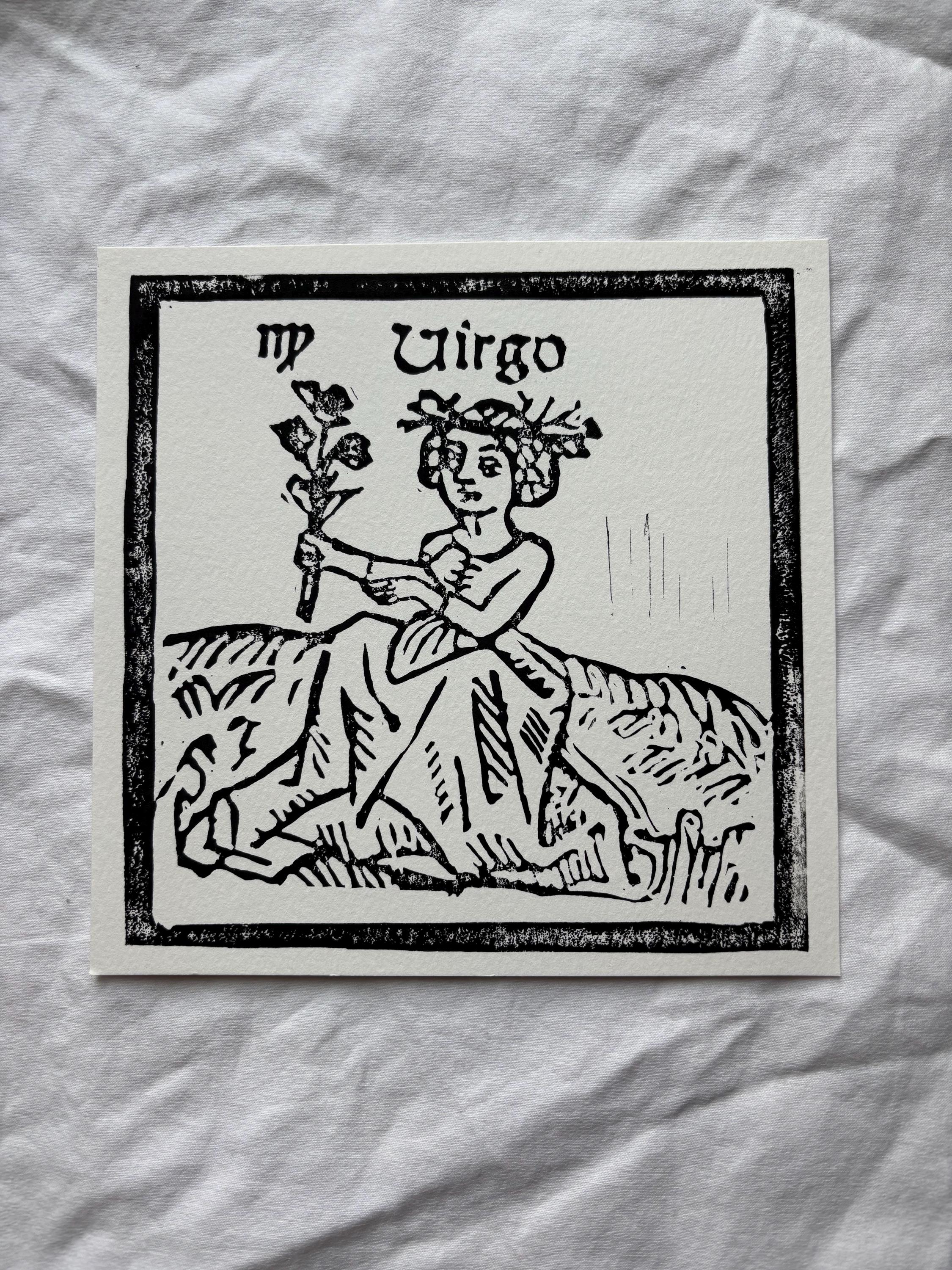 Virgo hand carved block print