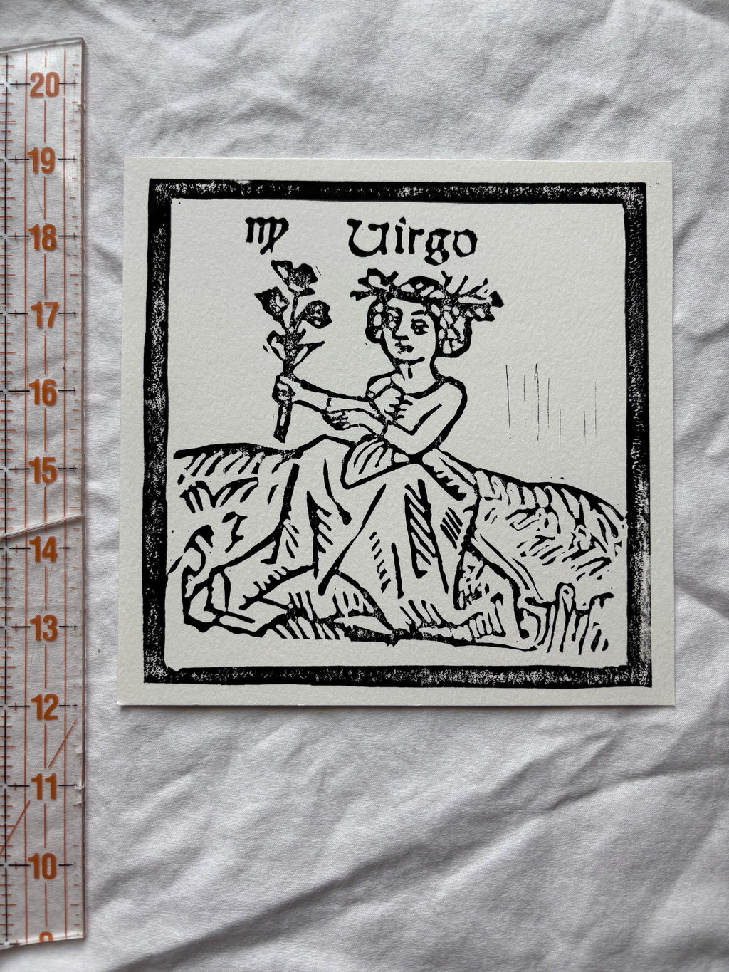 Virgo hand carved block print