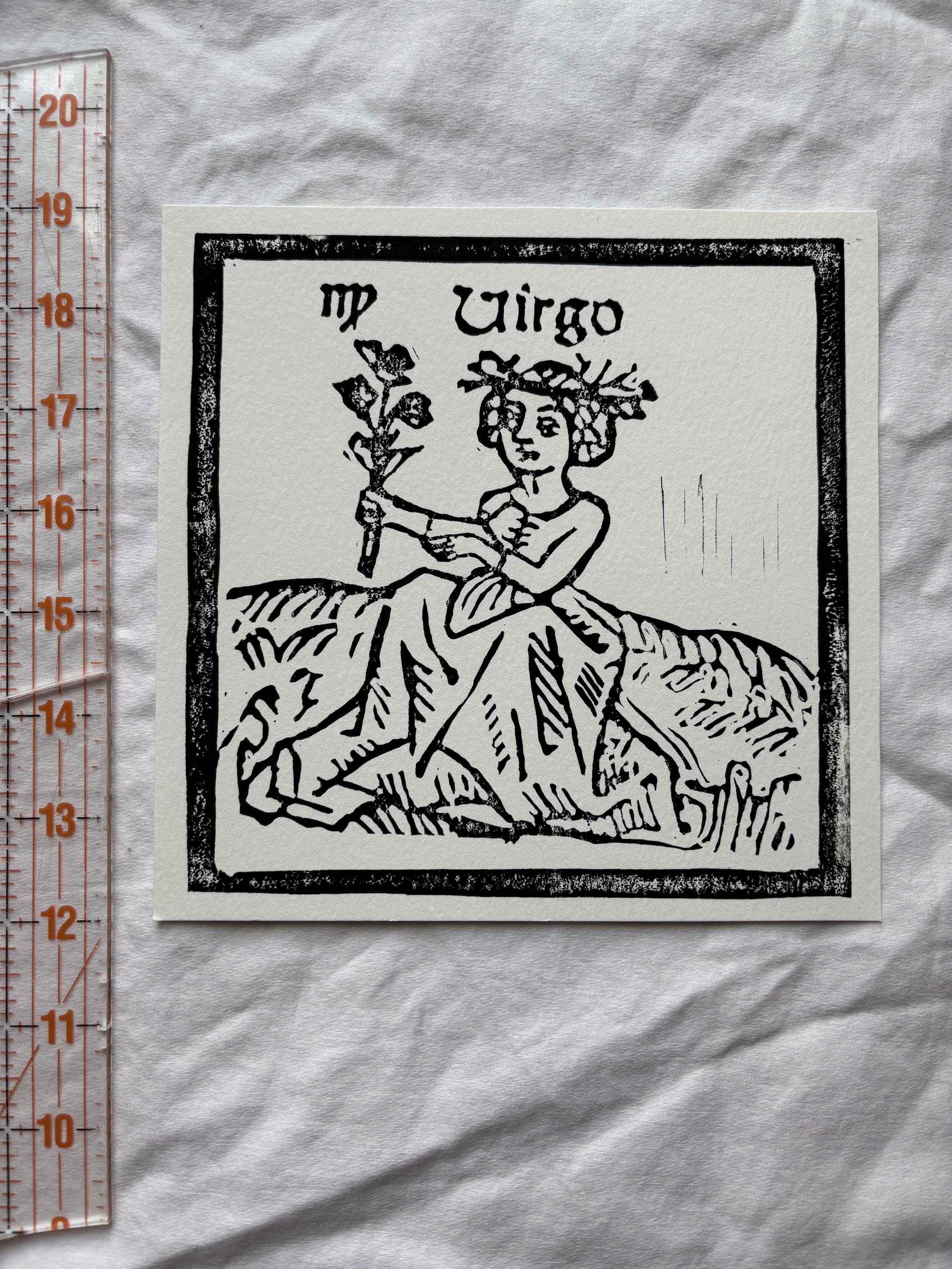 Virgo hand carved block print