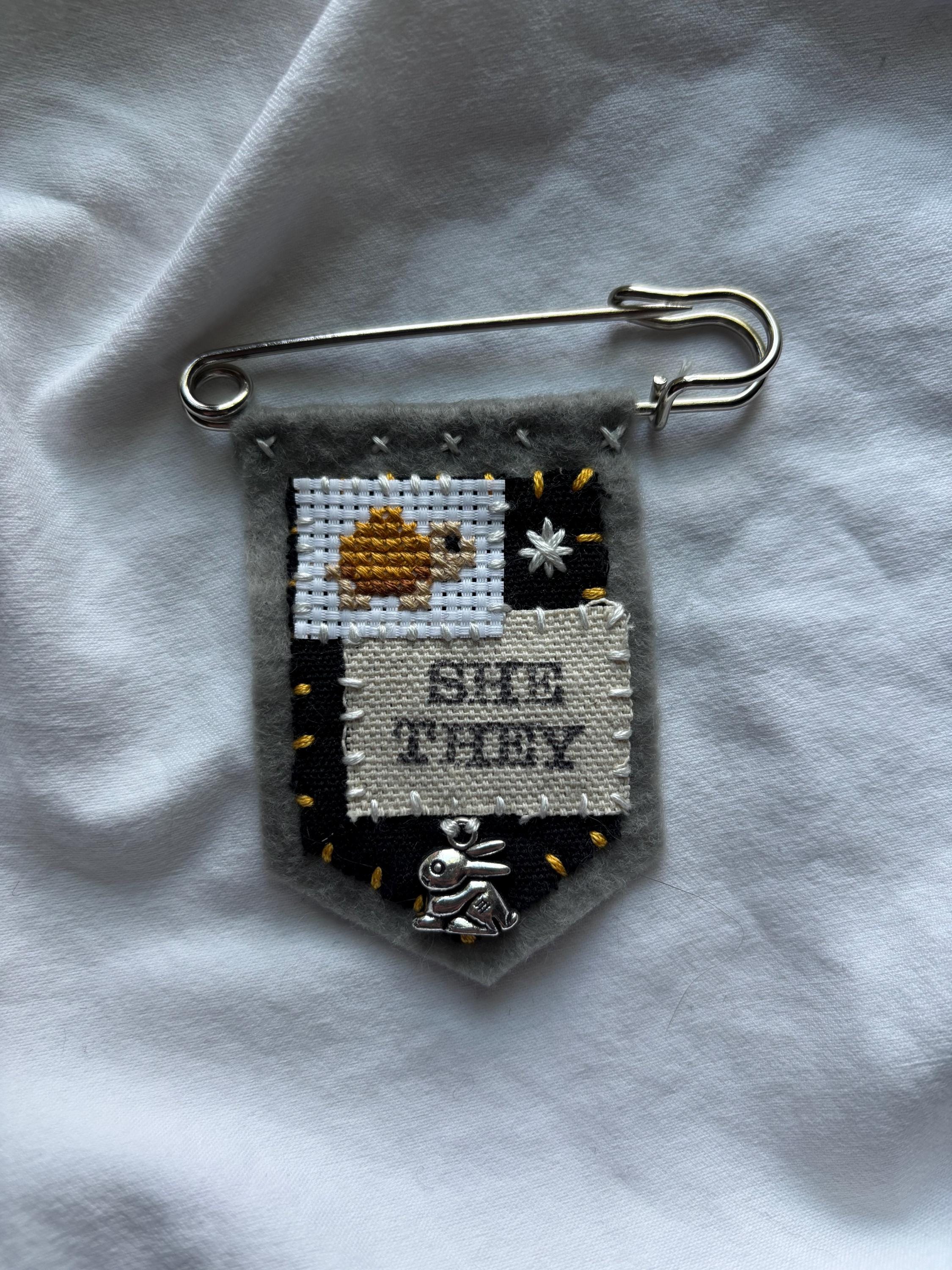 Handmade tortoise pronoun pin - customizable pronouns