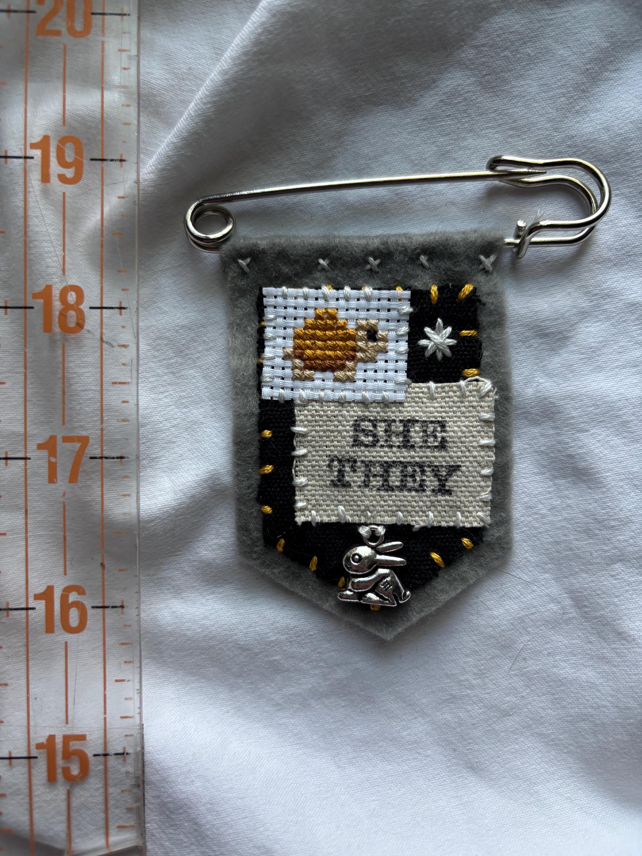 Handmade tortoise pronoun pin - customizable pronouns