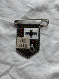 Handmade vampire bat pronoun pin - customizable pronouns