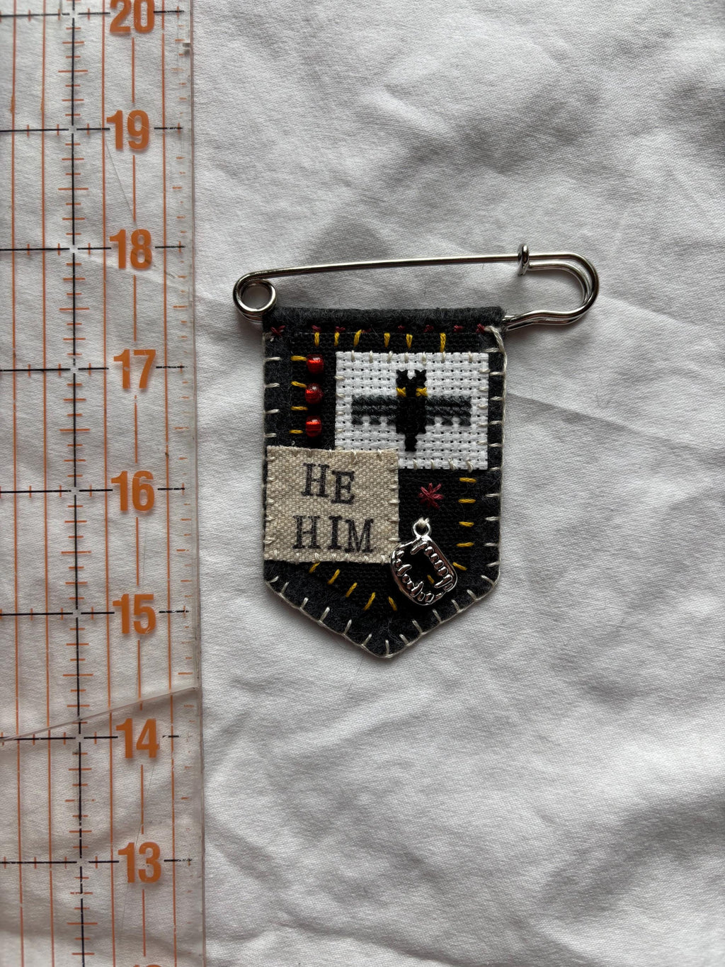 Handmade vampire bat pronoun pin - customizable pronouns