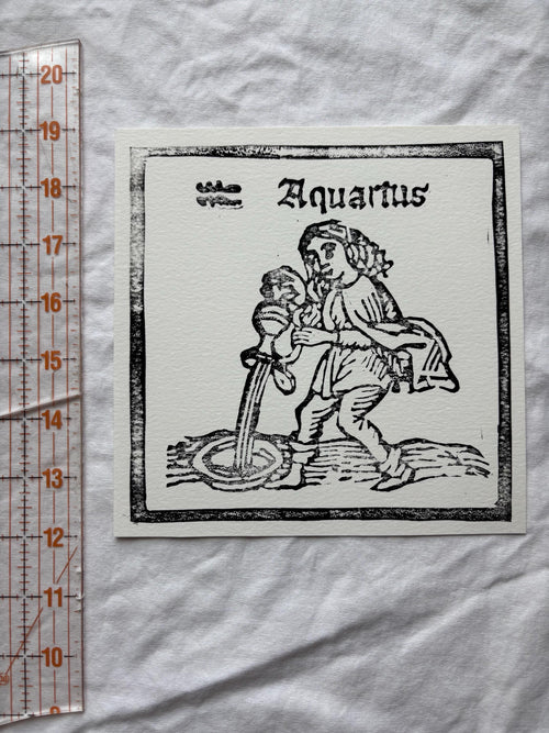 Aquarius hand carved block print