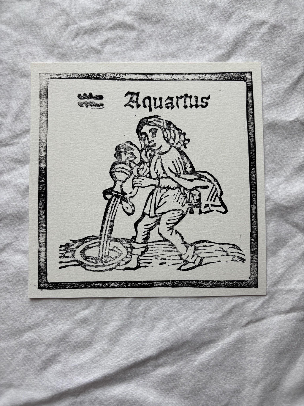 Aquarius hand carved block print