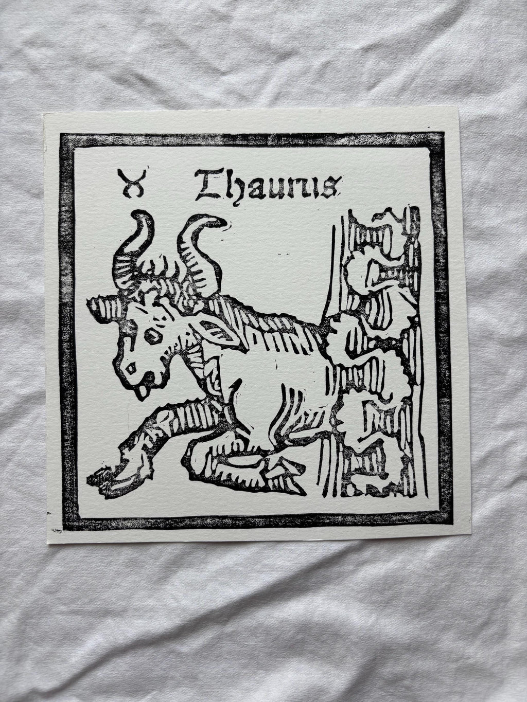 Taurus hand carved block print