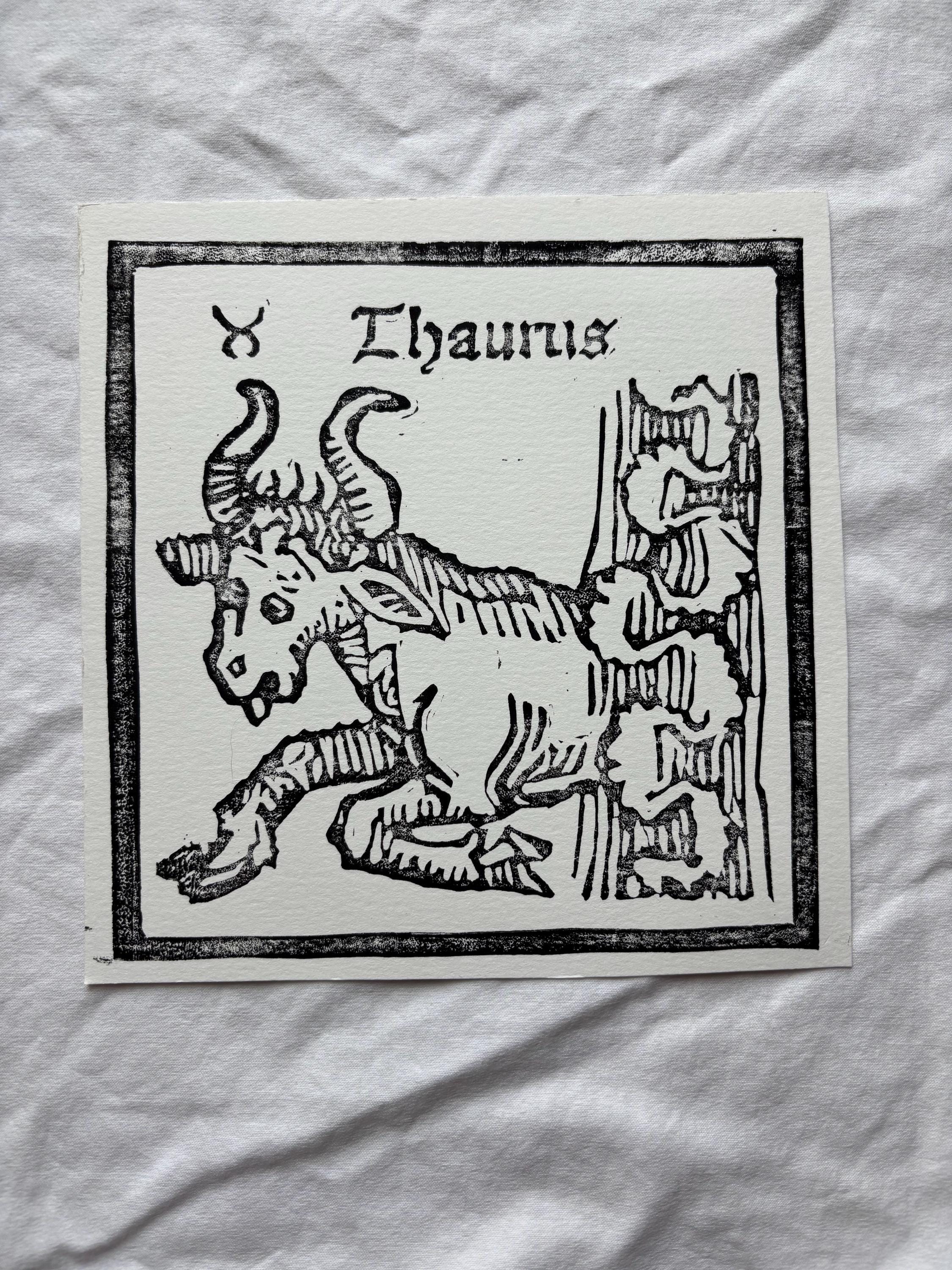 Taurus hand carved block print