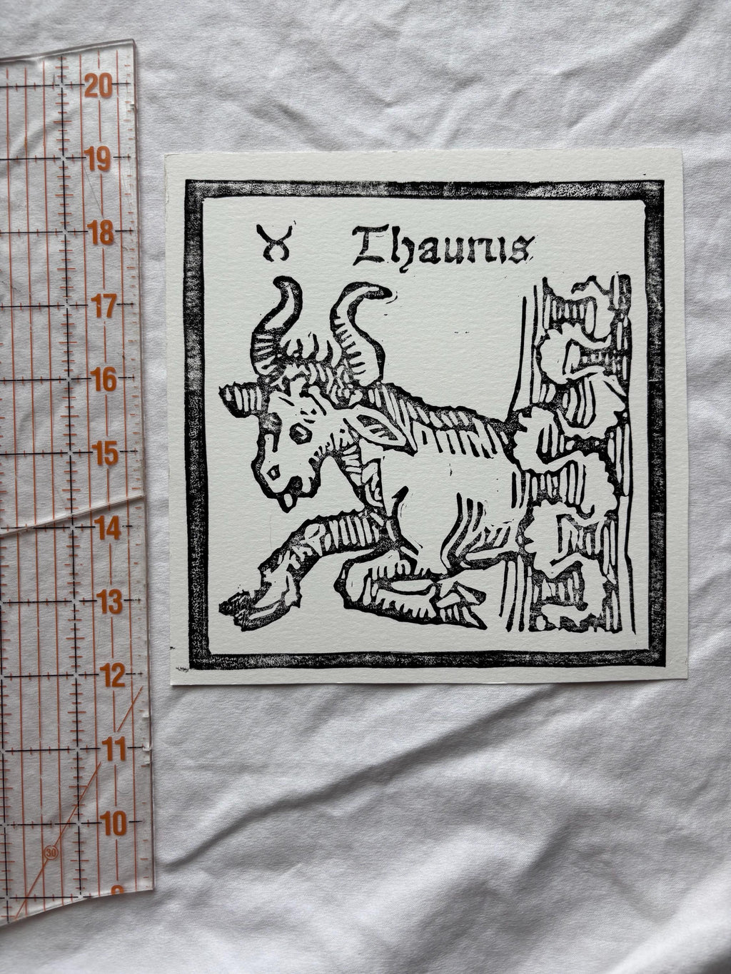 Taurus hand carved block print