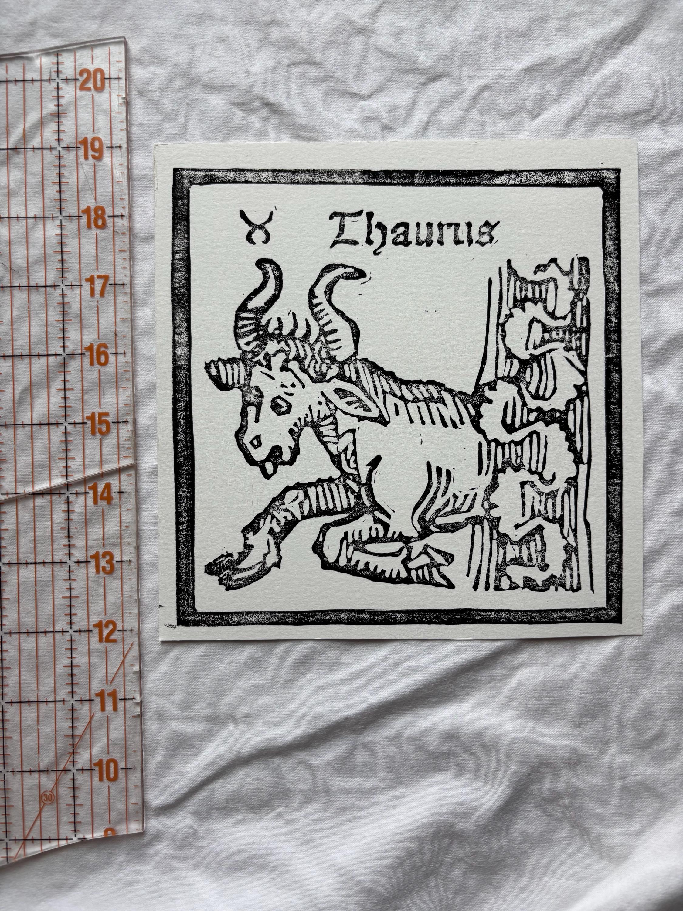 Taurus hand carved block print