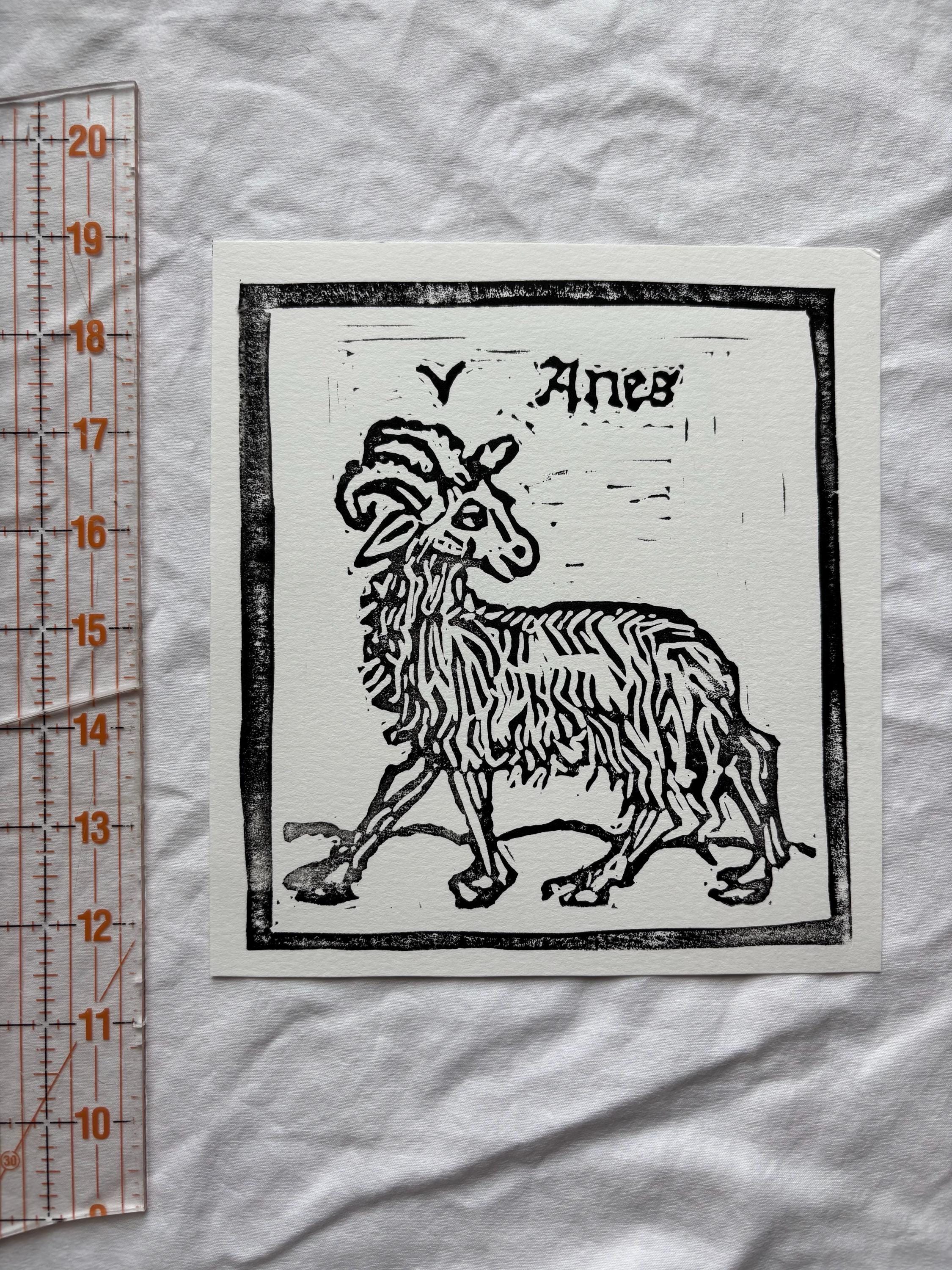Aries hand carved block print
